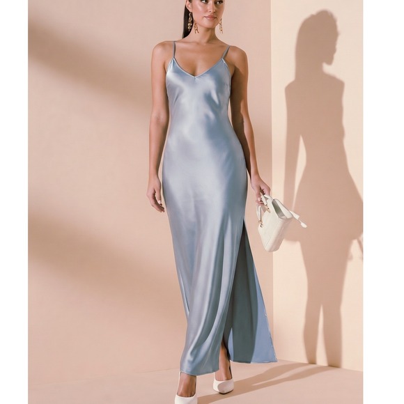 House of Harlow 1960 Dresses & Skirts - House of Harlow 1960 Teal Grey Satin Lace Trim Maxi Slip Dress Womens Large